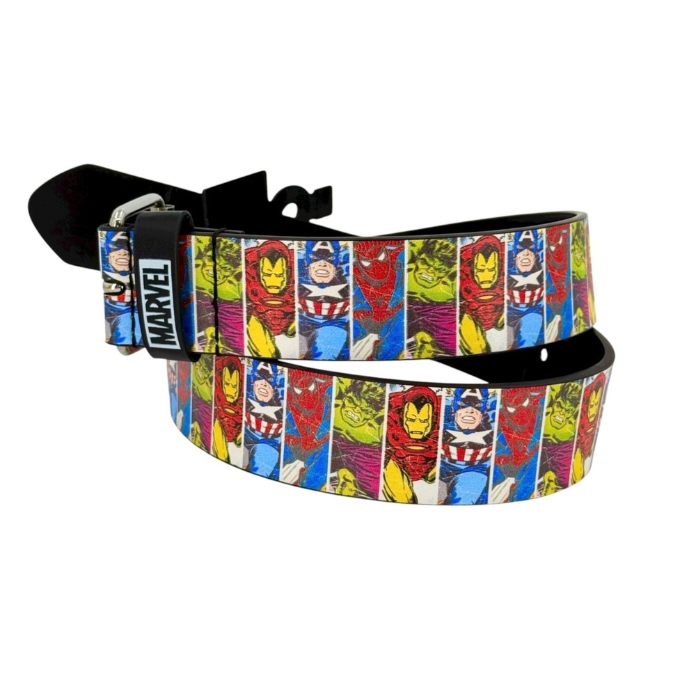 Marvel Men's Heroes Comic Book Print PU Multicolor Black Belt Size S/M 30-32 NWT